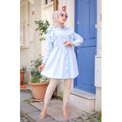 Chemise à froufrou (Vetement femme voilée chic) - Couleur bleu ciel