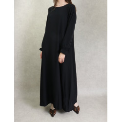 Robe Abaya longue et ample pour femme - Manches à froufrou - Couleur noir