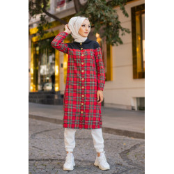 Tunique longue boutonnée à carreaux avec capuche (Vetement Turque pour femme voilée -...