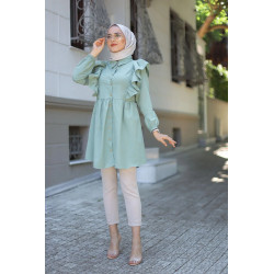 Frilly tunic (Modern Muslim Woman' Clothing) - Almond Green Color