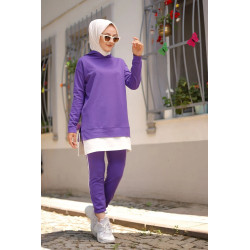 Ensemble-Survêtement deux pièces (Tenue moderne pour femme voilée) - Couleur violet...