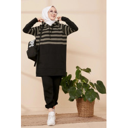 Modern and casual set (Long tunic combined with Muslim women's pants) - Black and khaki...
