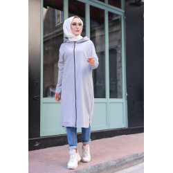 Cardigan Gilet long zippé style hijab sportswear col à capuche pour femme voilée -...