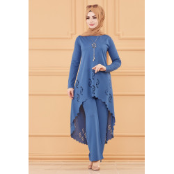 Ensemble découpé au laser : Tunique et pantalon assorti (Tenue habillée pour hijab) -...