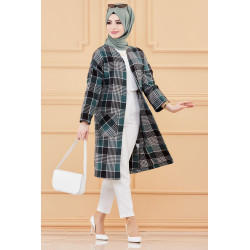 Long Vest (Gilet Season Autumn-Winter Woman) - Black and emerald green