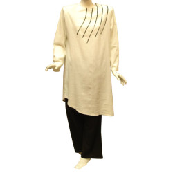 Linen Hafsa set (white tunic and black pants)