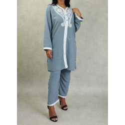 Jabador embroidered woman - Set 2 pieces (tunic and pants) - Light Grey Color
