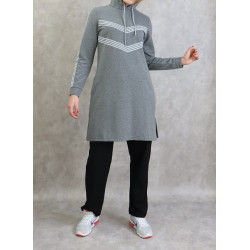 Sweat Shirt mi-long à capuche de couleur gris