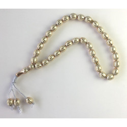 Chapelet (Sebha musulmane) de luxe à 33 perles couleur blanc avec losanges dorés