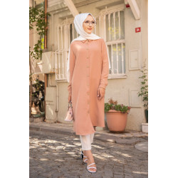 Chemise longue boutonnée type tunique (Vetements pour Hijab France en ligne) - Couleur...