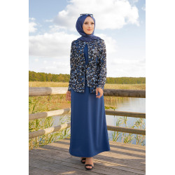 Ensemble Robe et Veste Gilet (Vetement femme voilée et Mode islamique) - Couleur bleu roi