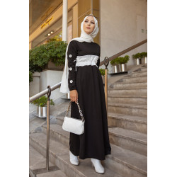 Robe longue casual (Mode pudique - Modest Fashion) - Couleur Noir et blanc