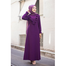 Robe longue bordée d’un volant pour femme (Vêtement style habillé pour hijab) - Couleur...