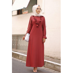 Robe longue bordée d’un volant pour femme (Vêtement style habillé pour hijab) - Couleur...