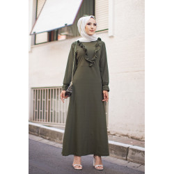 Long dress lined with a wheel for women (Clothing style dressed for hijab) - Color khaki