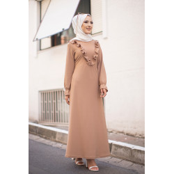 Long dress lined with a woman steering wheel (Clothing style dressed for hijab) - Beige...