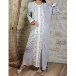 Robe orientale brodée manches longues pour femme - Couleur gris