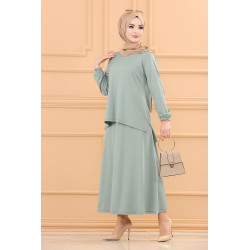 Ensemble habillé tunique et jupe (Tenue style hijab et Modest Fashion) - Couleur menthe
