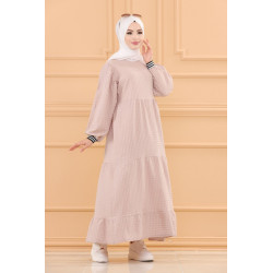 Robe casual longue ample évasée (Mode Modeste) - Couleur rose clair