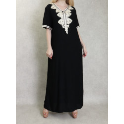 Long embroidered oriental dress for short and casual women-black color