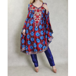 Ensemble de soirée tunique et pantalon à fleurs et dorés (Tenues soirées pour femmes)