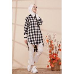 Chemise - Tunique à carreaux (Vêtement pudique pour femme) - Couleur noir et blanc