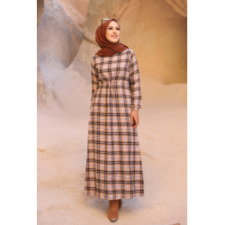 Woman's tile dress (Ready-to wear modern hijab) - Color tobacco and navy