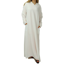Robe Blanche manches longues avec capuche et poches (grande taille disponible)