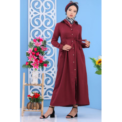 Robe longue avec boutons tout au long - Couleur Bordeaux