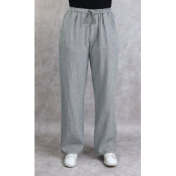 Pantalon femme décontracté en lin blanc à fines rayures kaki
