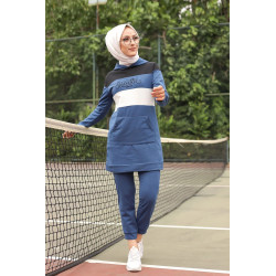 "Breathe" printed tricolour hooded tracksuit - Chanel Blue, black and white