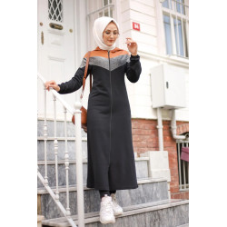 Cardigan long à capuche avec partie argentée - Robe zippée style sport pour femme...