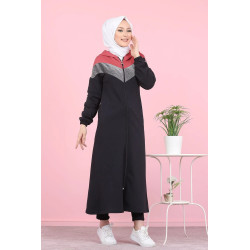 Cardigan long pour femme (Robe zippée à capuche style Sportswear pour femme voilée) -...