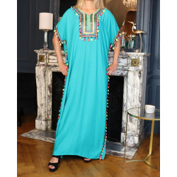 Gandoura ample fluide avec broderie brillante et pompons multi-couleurs (Plusieurs...