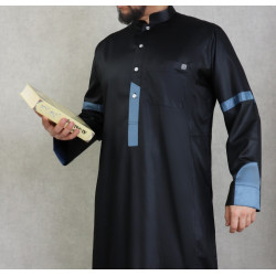 Qamis satiné moderne de luxe - Couleur noir et bleu
