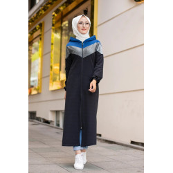 Long to plush cardigan with silver side-zipped dress for veiled woman-Black, gray and...