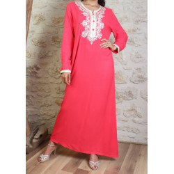 Orientale dress for women with embroidery and strass-Color Coral