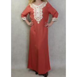 Robe Algérienne brodée pour femme - Couleur brique