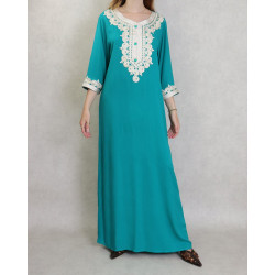 Robe Algérienne brodée pour femme - Couleur vert émeraude