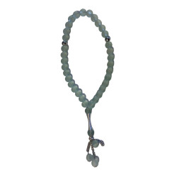 Chapelet (Subha) de luxe à 33 perles de couleur Vert eau avec parties argentées