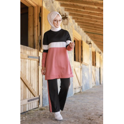 Ensemble survêtement 2 pièces de couleur noir et rose pâle (Vêtement sport et hijab...