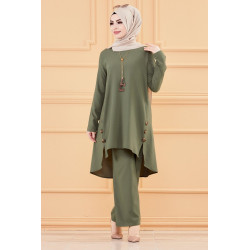 Women's two-piece together: Tone flared and accompanied pants (dressed for hijab) -...
