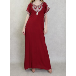 Tunisia's long-style oriental style embroidered short sleeves for women-burgundy color