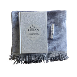 Coffret Cadeau Musulman “Paix et Lumière” en Argenté (Coran rainbow - Tapis - Musc 8ml )