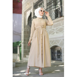 Robe chemise longue avec ceinture et grandes poches (Tenue ample pour femme voilée) -...