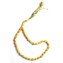 Muslim rosary (sebha) 33 beads in yellow glass with patterns