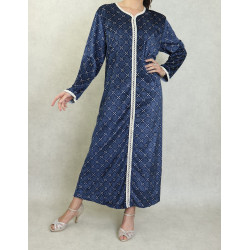 Robe arabe longue en velours à motif avec broderie blanche pour femme (Saison Automne -...