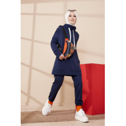 Ensemble décontracté sweat et pantalon (Tenue Sport hiver Hijab) - Couleur bleu marine