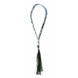 Sabha (Chapelet) 99 perles en verre de couleur Gris foncé et motifs noirs