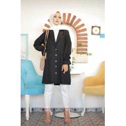 Classic long and loose button-down jacket (Clothing for veiled women) - Black colour